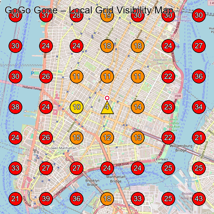 GoGo Gone GeoGrid visibility map for Bicycle Store in New York